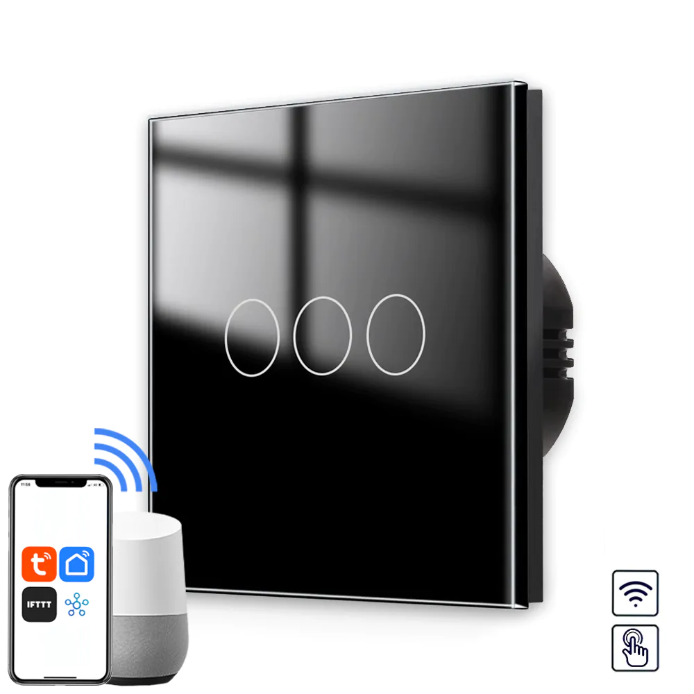 Revolo Smart WiFi dotykový vypínač č.5 třítlačítkový - Černý Revolo WiFi dotykový vypínač č.5 (3 okruhy) - Černý