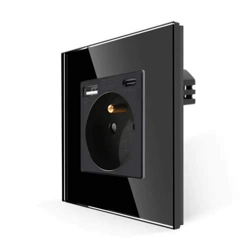 Revolo elektrická zásuvka FR s USB A+C/20W Fast charging – Černá