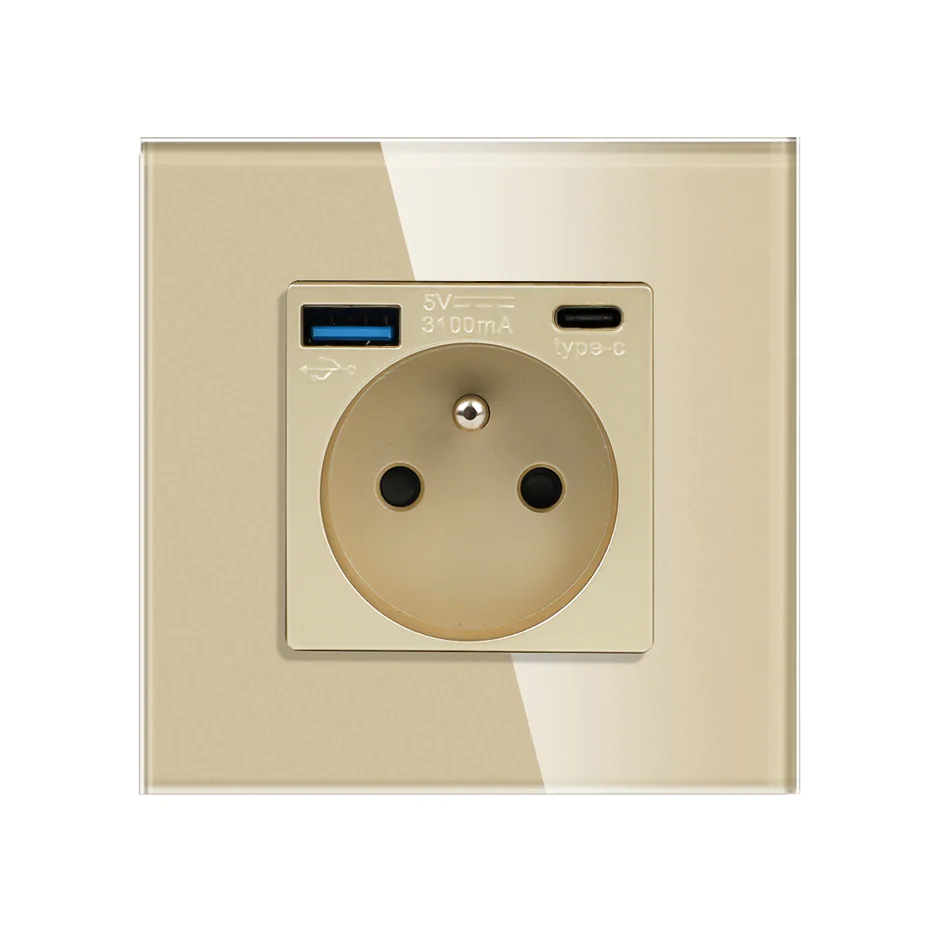 Revolo elektrická zásuvka FR s USB A+C/20W - Zlatá Revolo elektrická zásuvka FR s USB A+C/20W - Zlatá