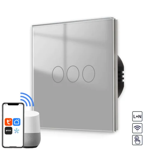 Revolo WiFi dotykový vypínač č.5 tříokruhový (L+N) - Stříbrný