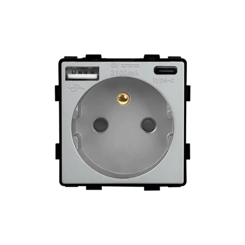 Revolo el. zásuvka FR s USB A+C / 20W Fast charging – Stříbrný modul