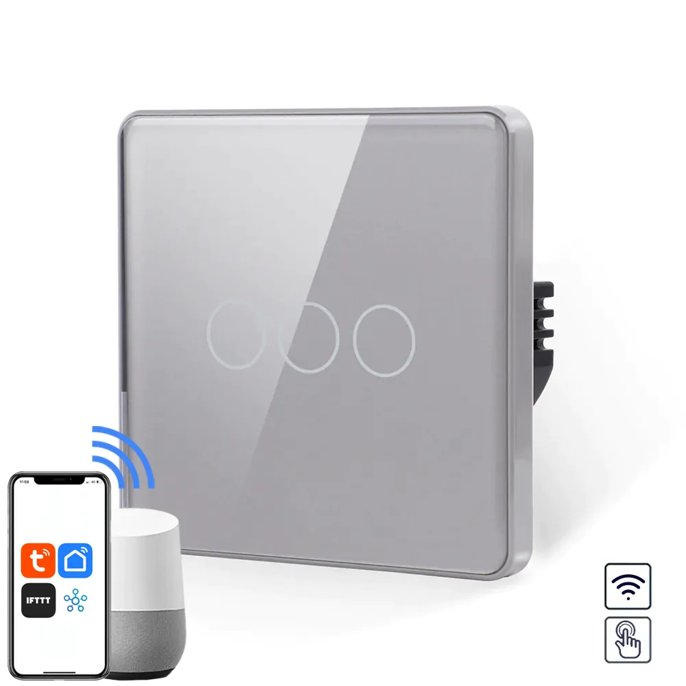 Revolo WiFi dotykový vypínač č.5 (třípackový) - Stříbrný zaoblený Revolo WiFi dotykový vypínač č.5 tříokruhový - Stříbrný zaoblený