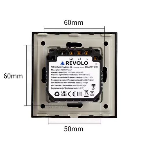 Revolo WiFi + Bluetooth dotykový vypínač č.5 - Černý - Obrázek 3
